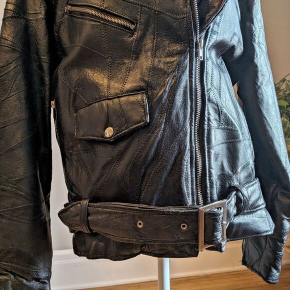 Vintage 80s/90s Leather Motorcycle Jacket Patchwork God Bless America Eagle M - Picture 6 of 13